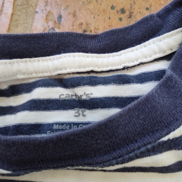 🔴5/$10 Carter's Navy and White Striped Pocket Tee - Picture 2 of 3